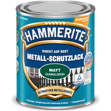 Hammerite Metallschutzlack Matt, 3in1- Rostschutz, Dunkelgrün, 750 ml