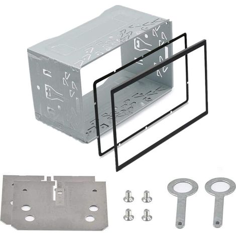 Universal Car Radio Chassis, 2 DIN Car Radio Chassis Cages, 1 Iron Frame + 2 Mounting Plates + 2 Cable Rods + 4 Universal Car Screws (1/5)