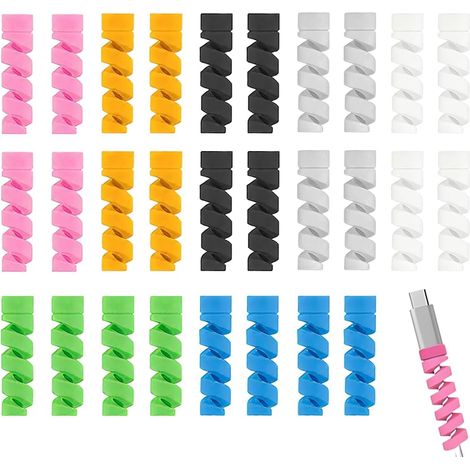28 Pcs Protecteur De Câble De Chargeur, Silicone Protège Câble Flexible Protecteur Chargeur Protecteur De Câble Spiralé Pour Téléphones Ordinateurs Portables Câbles De Données(7 Couleurs) (1/5)