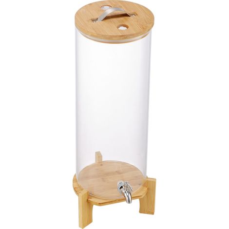 Distributeur de boissons 13 l en verre avec support en bois, robinet inox anti-fuite pour jus, eau et thé glacé (1/5)