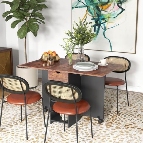 Klappbarer Esstisch, ausziehbarer Küchentisch für 2 bis 4 Personen, 2 Einlegeplatten, 120 x 72 x 75 cm, rustikal und schwarz (1/5)
