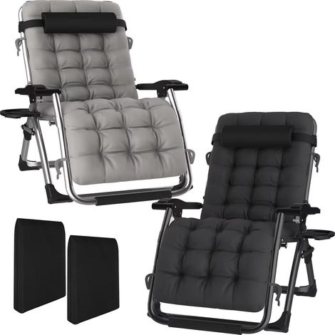 Sonnenliege Rückenlehne Kissen 83cm Breit 2er Set gray Schwarz (1/5)