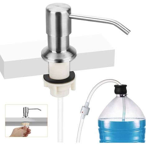 Distributeur De Savon Pour Évier De Cuisine, Distributeur De Savon Liquide Encastré Avec Tuyau D’Extension De 47", Nickel Brossé (1/5)