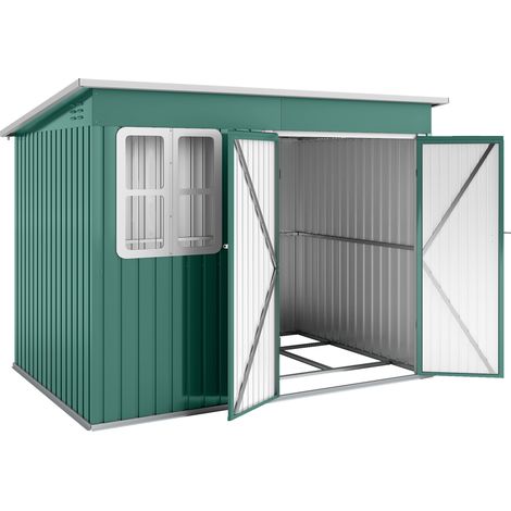 Abri de jardin métallique vert avec fenêtre et porte large 260 x 177 x 190 cm