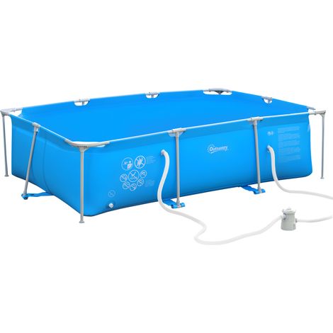 Outsunny Steel Frame Pool with Filter Pump, Filter Cartridge, Reinforced Sidewalls Rust Resistant Above Ground Swimming Pool 292 x 190 x 75cm, Blue