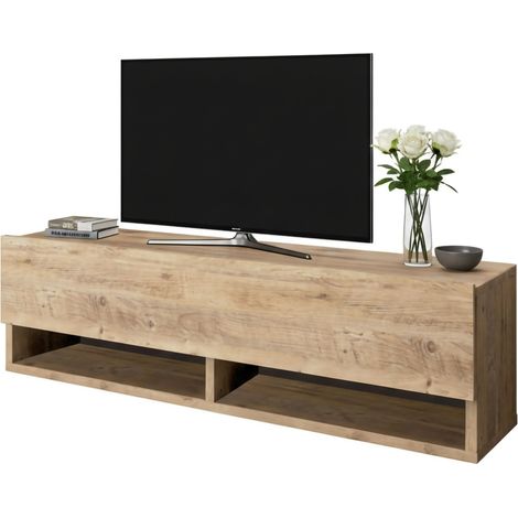 Dmora - Fernsehschrank Dfantin, Ständer für Wohnzimmerfernseher, Niedriges Wohnzimmer-Sideboard, TV-Ständerbasis, 100x32h29 cm, Eiche