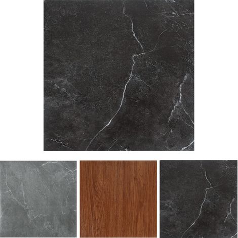 Revêtement de sol en PVC - 30 x 30 cm - 11 carreaux de 1 m² - Autocollant - Antidérapant - Imperméable - Coupe - Aspect carrelage - Pour salon, cuisine - Marbre noir (1/5)