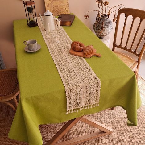 Coton à tête carrée, longueur de côté 180 cm Chemin de table en coton et lin, fil de coton crocheté, housse pour meuble TV/meuble à chaussures, nappe décorative à longues bandes pour table basse/table (1/5)