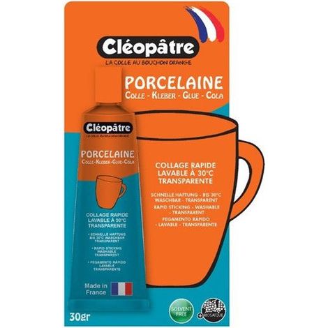 Colle porcelaine - Cléopâtre - 30g - Transparent - Résistante aux lavages - Sans solvant