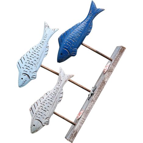 Décoration Poisson Bois Rustique Ornement Marin pour Table Figurine Bois Couleurs Décor Entrée et Bureau Style Campagne Côtière (1/5)