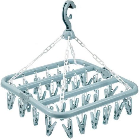 Etendoir à suspendre pliable avec 32 clips – Pour chaussettes, sous-vêtements, serviettes – Polypropylène résistant à la rouille (1/5)