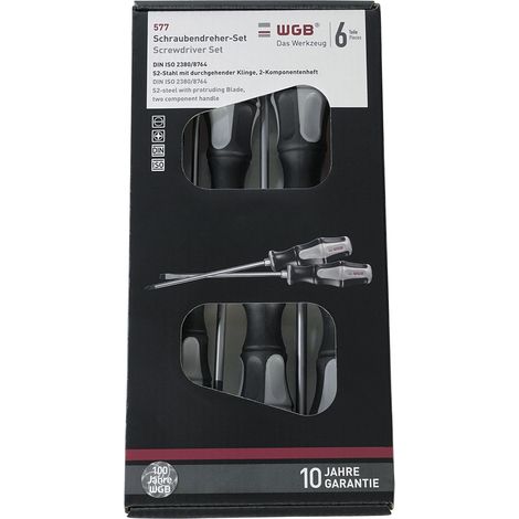 WGB Schraubenzieher Set - Schraubendreher Schlitz Kreuz, S-2 Stahl verchromt - 6-teilig (1/4)