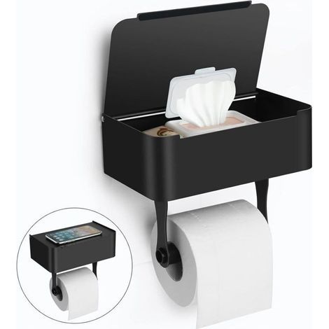Porte-papier toilette mural en acier inoxydable – étagère pour lingettes humides – fixation par adhésif ou vis – résistant à la corrosion – SUS304 (1/5)