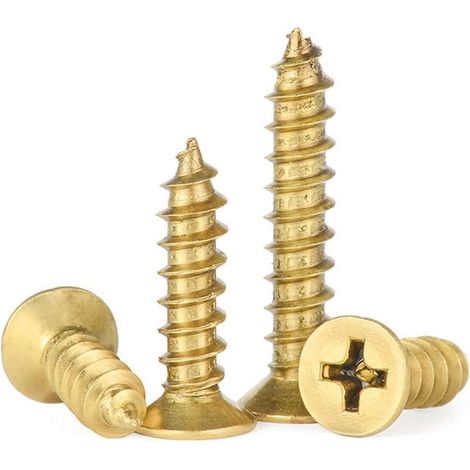 M3.5 x 8mm 20 Pcs Laiton Croix Tête fraisée Vis à bois Tête plate Vis autotaraudeuses Cruciformes Queue Pointue Or Vis (1/5)