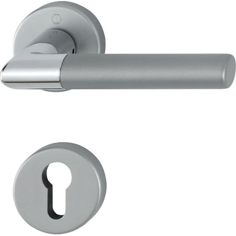 Hoppe – Poignée de porte d'entrée à cylindre – Rosace ronde Ø52mm – Finition chromé mat – Compatible clé I – Montage rapide sans vis