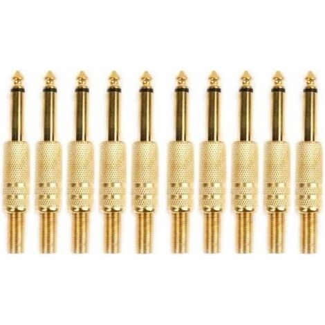 10 Pcs Plaqué Or 6.35mm Mâle 1/4 Prise Jack Mono Connecteur Audio À Souder (1/5)