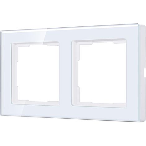 Cadre en verre cristal à 2 compartiments - Blanc - 151 x 80 mm - Pour interrupteur de volet roulant à 55 systèmes - Interrupteur d'éclairage et prise - Plaque de cadre en verre