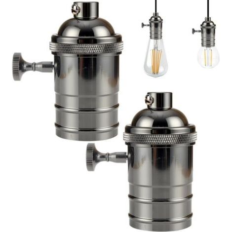 2 Pcs Vintage Douille lampe, Edison Douille Vintage E27 Adaptateur De Lampe avec Interrupteur Rétro Vintage Lustre Sans Fil Noir (1/4)