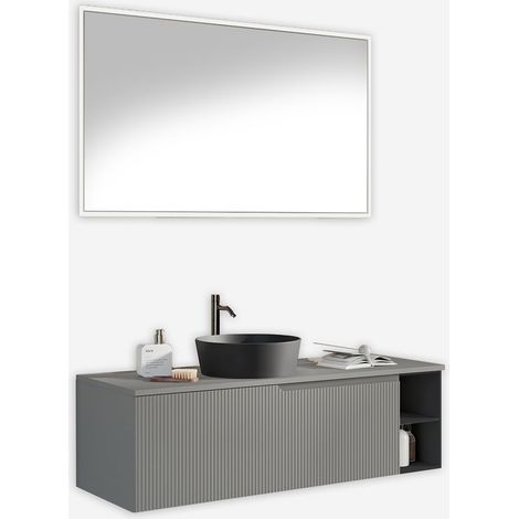 Venere Badezimmer-Wandschrank mit rechteckigem Spiegel und Waschbecken, 5-teilig - Grau