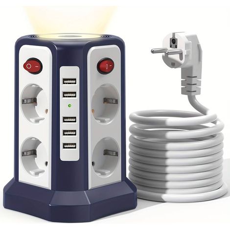 Vertikaler Stecker nach europäischem Standard, Mehrfachsteckdose mit USB-Ladegerät und Verlängerungskabel, Haushalts-Mehrfachsteckdose mit Kabel und Stecker mit Schutz gegen elektrischen Schlag.