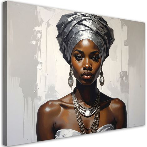 Stampe su Tela, Ritratto di una donna con turbante argentato in stile glamour, 30x20 (1/5)