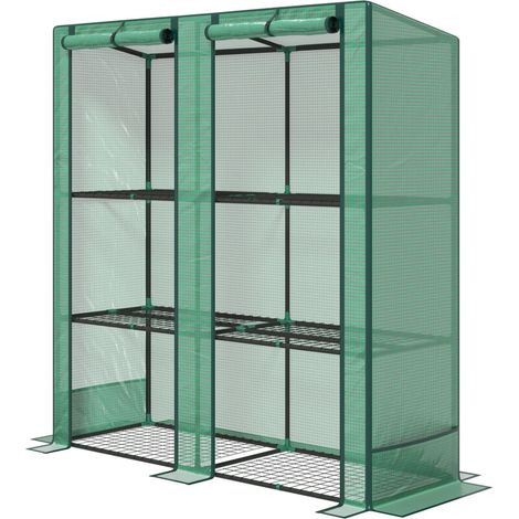 Gartengewächshaus mit 3-stufigem Metallregal, Balkongewächshaus, PE-Abdeckung, Schrägdach, 144 x 48 x 152 cm, Grün - Crezuo