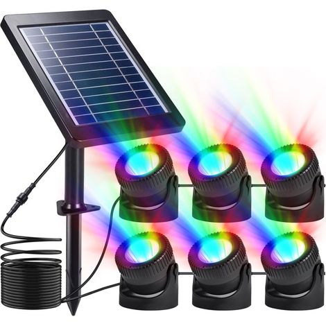 6er-Set Solar-Teichleuchten RGB-LED-Unterwasserleuchten, wasserdicht (IP68), farbenfrohe Unterwasser-Landschaftsstrahler mit verstellbarem Kopf für Teich, Springbrunnen, Pool, Garten und Hof