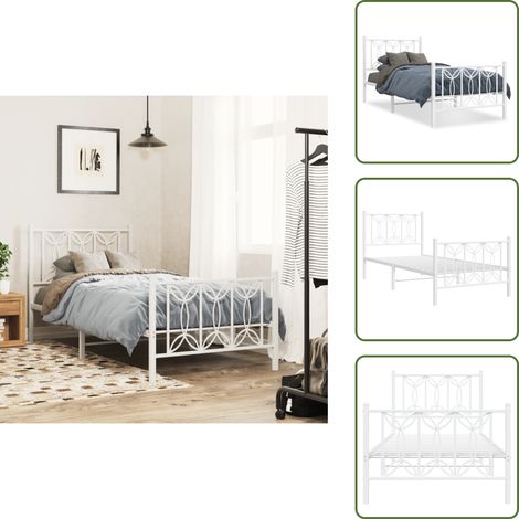 Cadre de lit métal sans matelas avec pied de lit blanc 80x200cm - Cadre De Lit - Lit Simple - Lit Metal - Lit Blanc - Meuble Chambre (1/5)