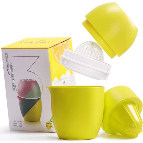 Presse-citron, presse-agrumes manuel, deux modes de pressage, jaune Forme unique de citron, pour tous fruits, lavable en lave-vaisselle, avec passoire et récipient, 480 ml