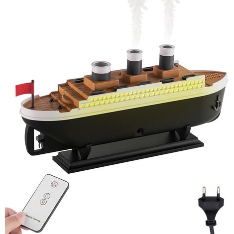 Mini Humidificateur d'air, Humidificateur Brume à Modèle de Bateau, 2 Modes, Minuterie, 250ml Diffuseur Chambre avec Lumières Colorées pour Voiture, Bureau, Chambre à Coucher (1/4)