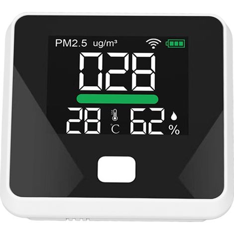 Moniteur de qualité de l'air Wi-Fi avec écran LCD couleur, batterie 1000 mAh, port USB, capteur de PM
2.5, thermomètre et hygromètre, thermomètre intégré (1/5)