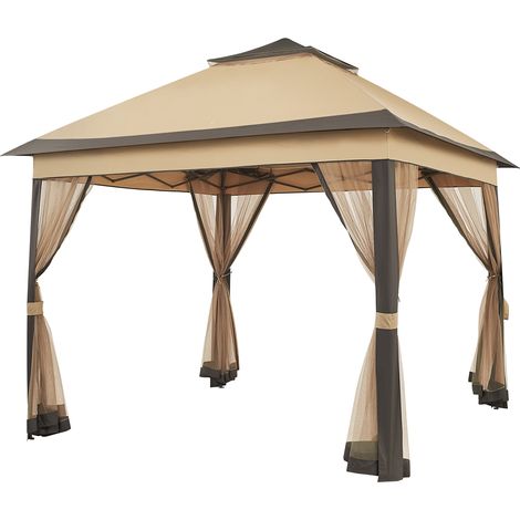 Yaheetech Gazebo da Giardino/Cerimonia 330 x 330 x 271-291 cm per Campeggio/Stand/Piscina Telo Impermeabile in Metallo Struttura Tubolare Kaki