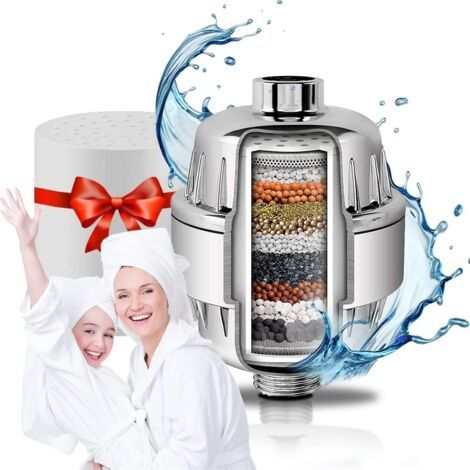 Filtre douche anti calcaire Bonde baignoire Filtre eau 15 étapes de filtration Elimine les impuretés,les odeurs et les métaux lourds pour protéger votre corps Avec une cartouche recharge (1/5)