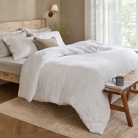 Jeu De Housse De Couette Doux Respirant Double Couche Mousseline Coton Minimaliste Literie Blanc Simple 137x200cm (1/4)