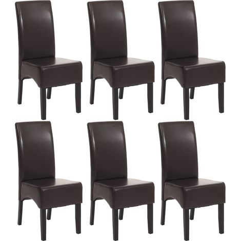 [NON UTILIZZATO] Set 6x sedie soggiorno moderno elegante Latina pelle per sala da pranzo marrone gambe scure (1/5)