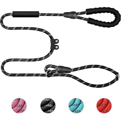 Laisse de dressage pour chien retriever avec système anti-traction, 1,6 m, en nylon réfléchissant, réglable, avec double poignée en mousse, pour chiens de petite, moyenne et grande taille. (1/5)