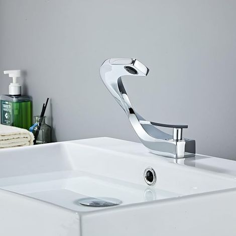 Black Bathroom Faucet, Elegant Design Sink Mixer Tap, Single Hole Faucet, Brass, Silver (1/5)