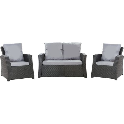 Lot coussins pour salon de jardin résine tressée 4 personnes, coussins pour canapé 110x50x7cm Gris, coussins pour fauteuil de jardin 2x50x56cm