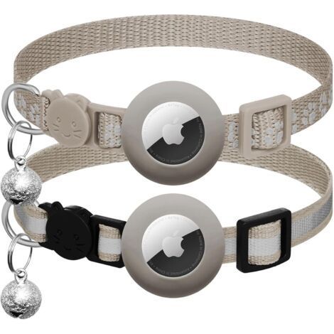 2er-Pack Apple AirTag Katzenhalsbänder mit Glöckchen, reflektierendes Katzenhalsband mit AirTag-Halterung, verstellbar von 17,8 bis 30,5 cm, mit Sicherheitsverschluss – Grau (1/5)