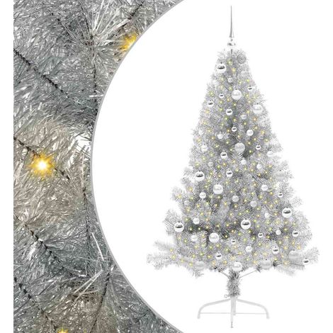 vidaXL Albero di Natale artificiale con luci integrate Argento 180 cm