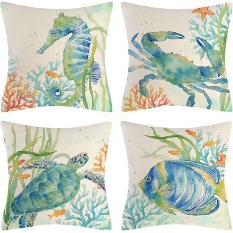 Housses de coussin décoratives carrées à motif marin, 45 x 45 cm (sans garniture) (1/5)