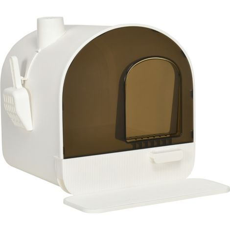GROOFOO Large Cat Litter Box with Lid, Foldable Fully Enclosed Anti-Splashing Cat Litter Box with Scoop,Drawer Type Cat Toilet, Easy to Installation and Clean-White (1/5)