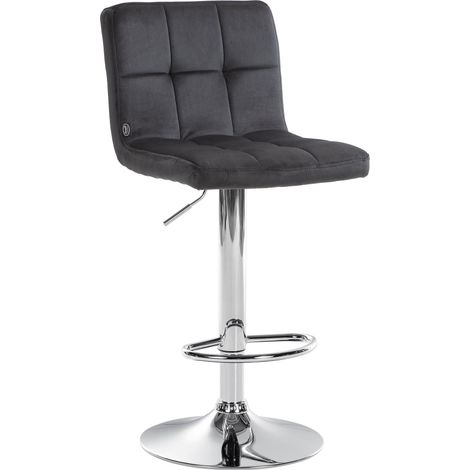 Tabouret de bar chaise haute x 1 avec coutures décoratives carrées assise en velours noir pieds en métal chromé 100005328