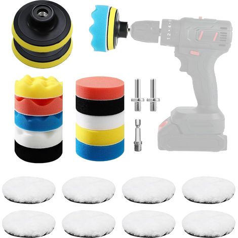 Kit polissage voiture 23 pcs avec pads 80mm – accessoire visseuse, adaptateur perceuse & velcro inclus – idéal comme kit renovation phare pour toute lustreuse polisseuse voiture. (1/5)