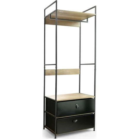 Armario bioclimático de metal y madera 59 x 39 x 174 cm con cassetti neri e vano appendiabiti