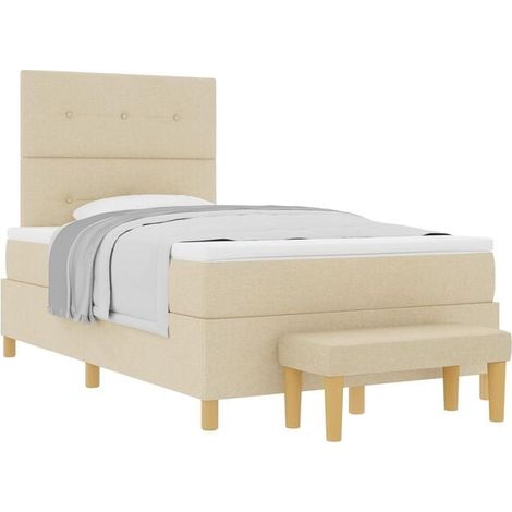 Matelas à ressorts avec tête de lit, beige, 200 x 120 cm, revêtement en tissu. (1/5)