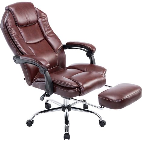 Fauteuil de bureau ergonomique en synthétique bordeaux avec repose-pieds et accoudoirs BUR10381 (1/4)