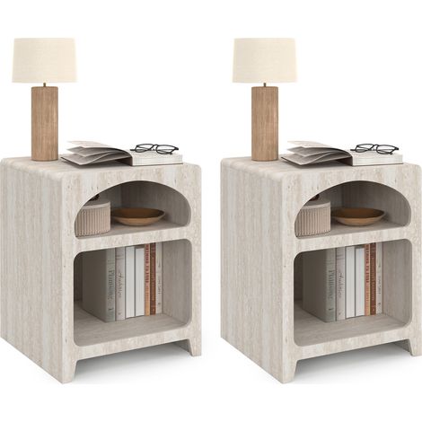 Set aus 2 organischen Nachttischen ALESIA beige mit Marmoreffekt 2 Fächer