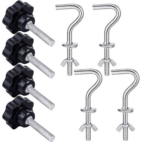 Kit di ferramenta per amaca da 8 pezzi, gancio per gancio resistente, manopola di ricambio filettata per base per ombrellone da giardino e altalena (argento)