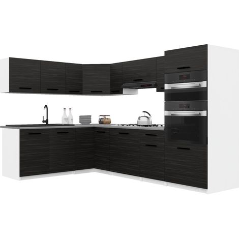 Belini ITALIA 8 Cuisine Equipée Modulaire Complète - 420 cm. Meubles Hauts Bas avec Plan de Travail, Ébène
